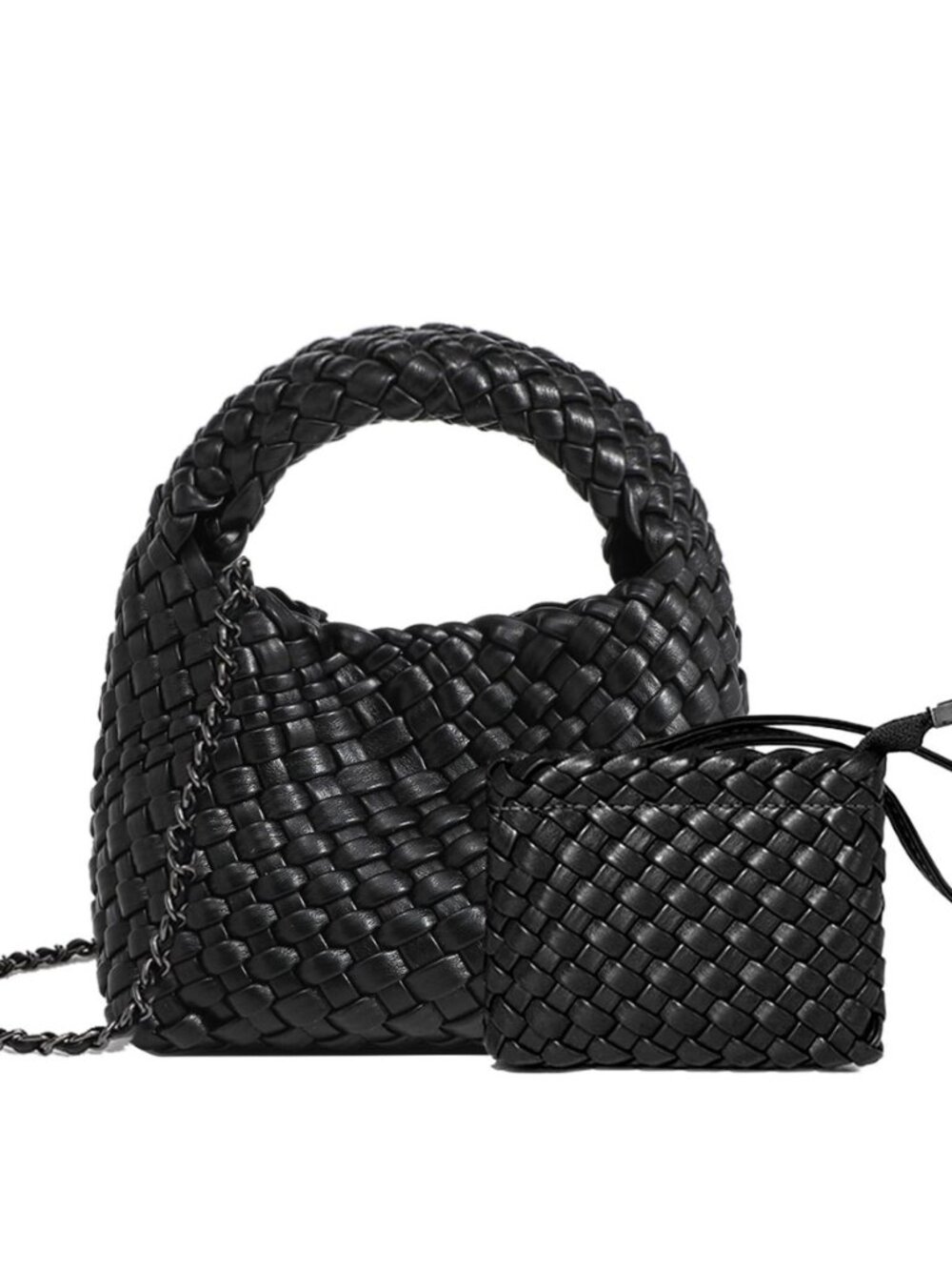 Fashion Mini Handbag For Women, Woven Tote Bucket Composite Bag Knitting Chain